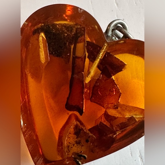 Amber Puffed Heart with Sterling Silver Cognac Color Pendant/Charm - Picture 3 of 3